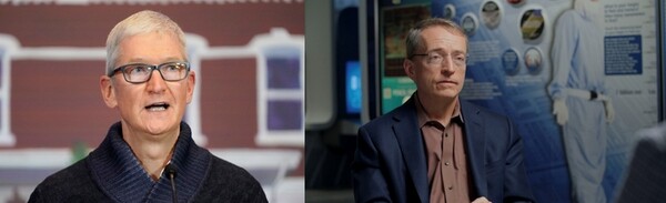 팀 쿡 애플 CEO(왼쪽)와 팻 겔싱어 인텔 CEO